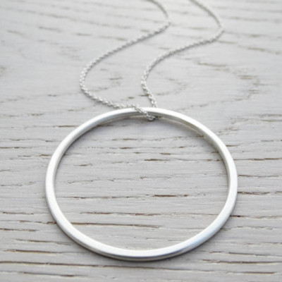 Big Silver Circle Pendant - Long Necklace - Sterling Silver