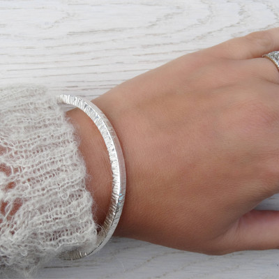 Chunky Silver Bangle - Solid Silver Textured Bangle - Sterling Silver