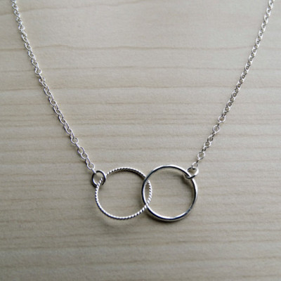 Dainty Silver Circles Necklace - 2 Interlinked Circles - Sterling Silver