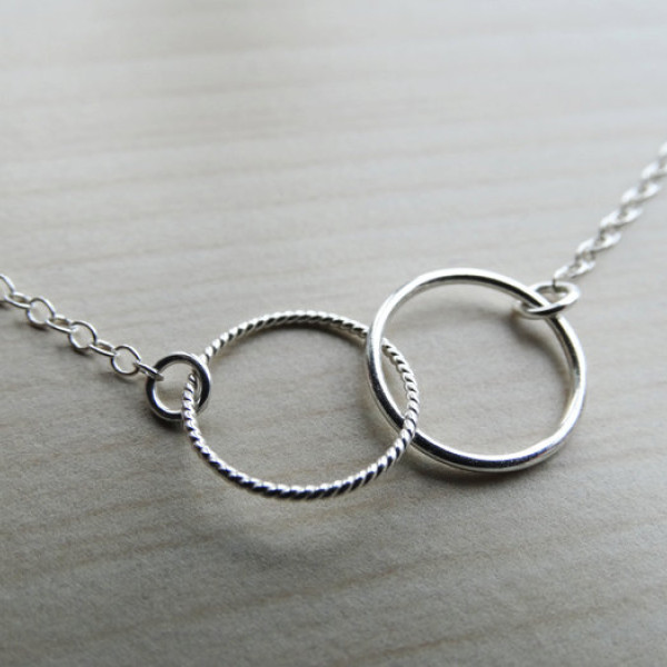 Dainty Silver Circles Necklace - 2 Interlinked Circles - Sterling Silver