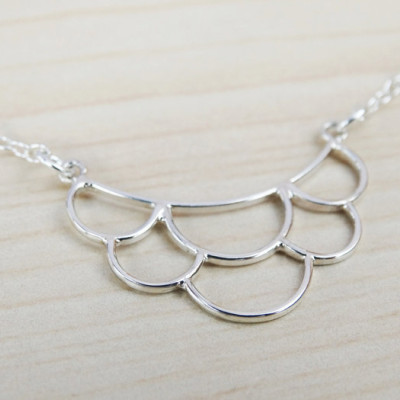 Dainty Silver Scalloped Necklace - Sterling Silver
