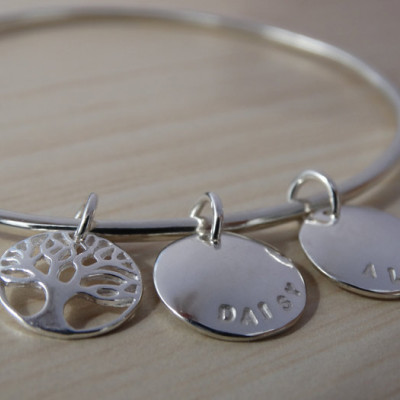 Family Tree Bangle - Personalised Sterling Silver Bracelet