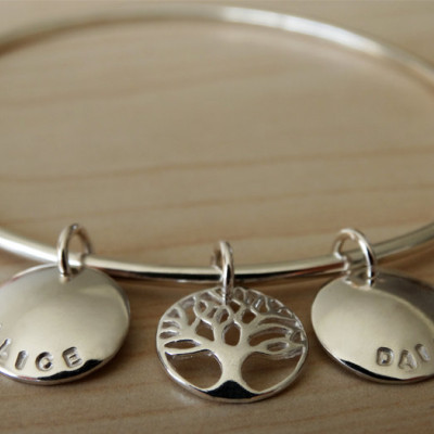 Family Tree Bangle - Personalised Sterling Silver Bracelet
