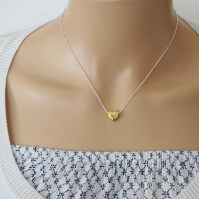 Gold Heart Necklace - Sterling Silver