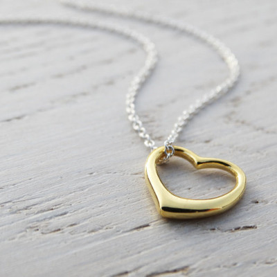 Gold Open Heart Necklace ~ Sterling Silver