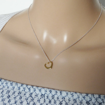 Gold Open Heart Necklace ~ Sterling Silver