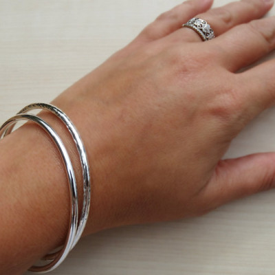 Hammered Solid Silver Bangle - Sterling Silver