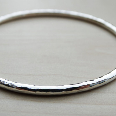 Hammered Solid Silver Bangle - Sterling Silver