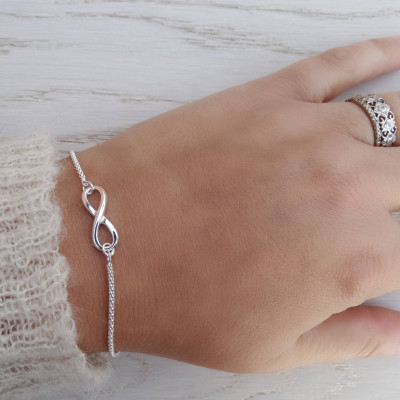 Infinity Bracelet With Heart Slider Clasp, Sterling Silver