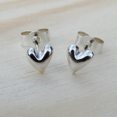 Little Solid Silver Heart Stud Earrings - Sterling Silver