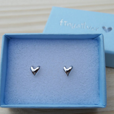 Little Solid Silver Heart Stud Earrings - Sterling Silver
