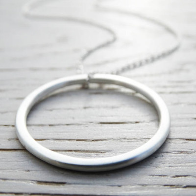 Long Silver Circle Necklace - Sterling Silver