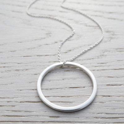 Long Silver Circle Necklace - Sterling Silver