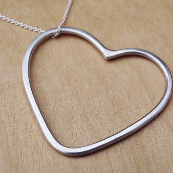Long Silver Heart Necklace - Sterling Silver