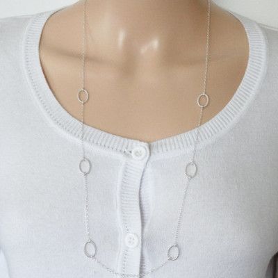 Long Silver Necklace With Twisted Oval Links - Sterling Silver