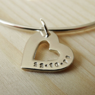 Personalised Silver Heart Bangle - Sterling Silver