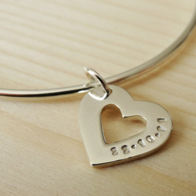 Personalised Silver Heart Bangle - Sterling Silver