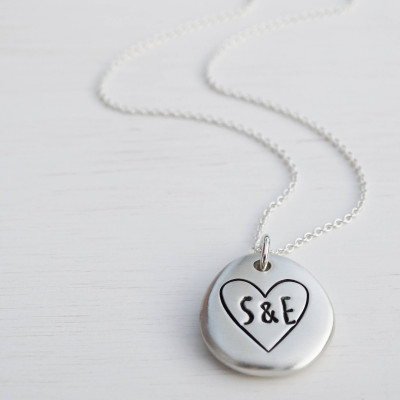 Personalised Silver Pebble & Heart Necklace, Sterling Silver