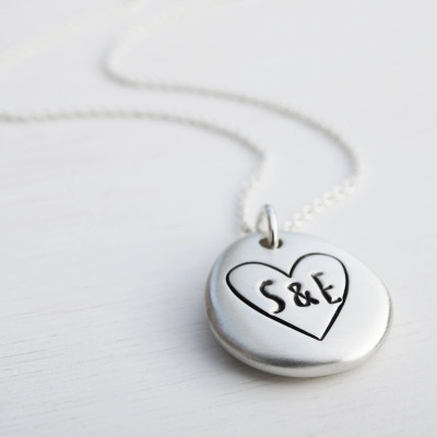 Personalised Silver Pebble & Heart Necklace, Sterling Silver