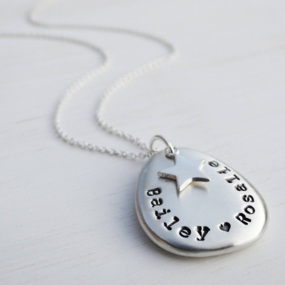Personalised Silver Pebble & Star Necklace, Sterling Silver