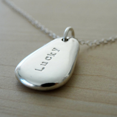 Personalised Silver Pebble Necklace - Large - Sterling Silver