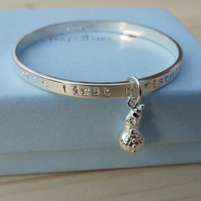 Personalised Silver Snowman Bracelet For Babies First Christmas - Sterling Silver