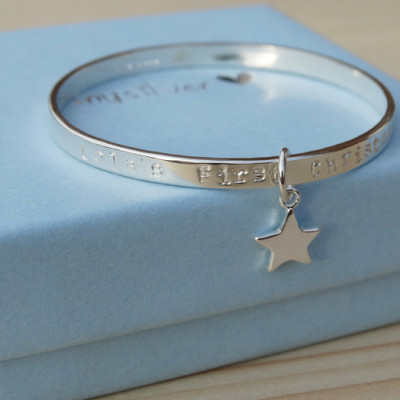 Personalised Silver Star Bracelet For Babies First Christmas - Sterling Silver