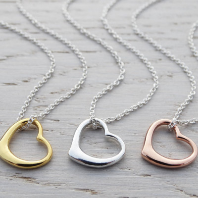 Rose Gold Open Heart Necklace - Sterling Silver