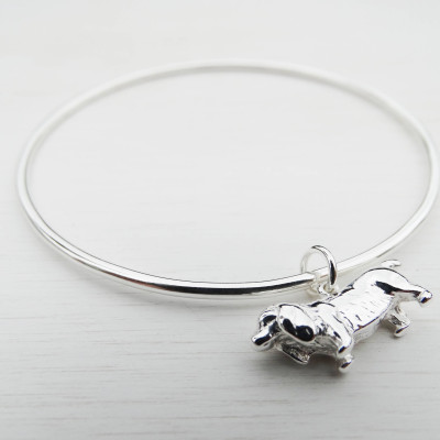 Sausage Dog Bangle, Silver Dachshund, Doxie, Sterling Silver