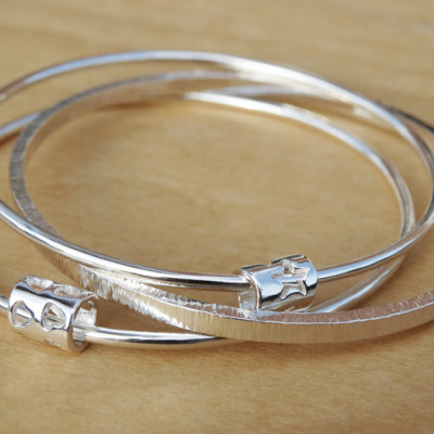 Silver Bangle - Solid Silver Textured Bangle - Sterling Silver