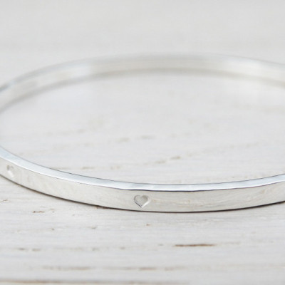 Silver Bangle With Tiny Hearts - Sterling Silver