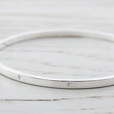 Silver Bangle With Tiny Stars - Sterling Silver