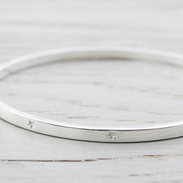 Silver Bangle With Tiny Stars - Sterling Silver