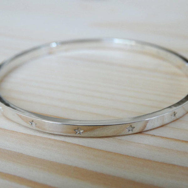 Silver Bangle With Tiny Stars For Baby Or Child - Sterling Silver