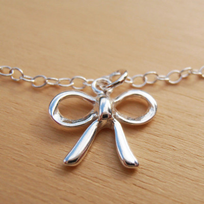 Silver Bow Bracelet - Dainty Sterling Silver Bow Charm