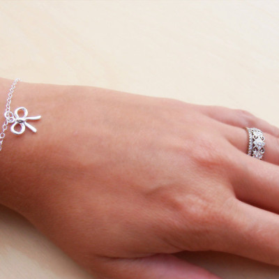 Silver Bow Bracelet - Dainty Sterling Silver Bow Charm
