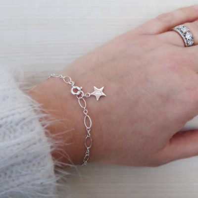 Silver Bracelet With Personalised Star - Sterling Silver