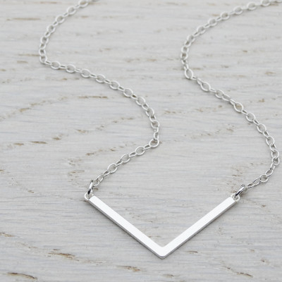 Silver Chevron Necklace, Minimalist, Dainty, Layering, Simple, Sterling Silver
