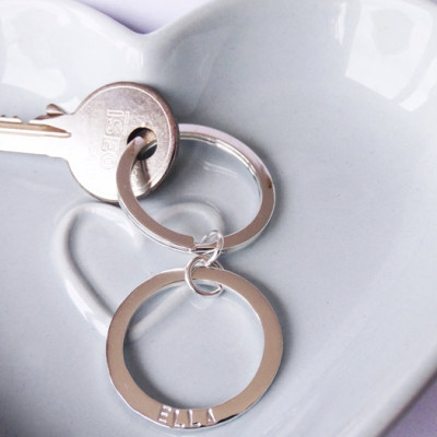 Silver Circle Keyring With Hand Stamped Names - Sterling Silver