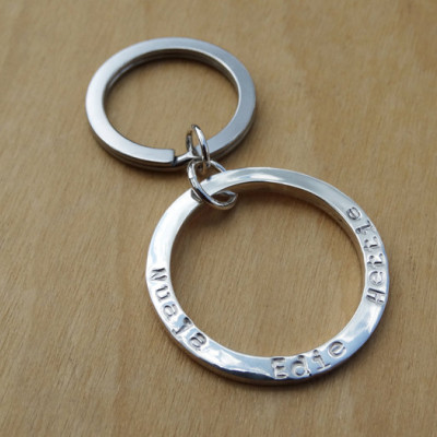 Silver Circle Keyring With Hand Stamped Names - Sterling Silver