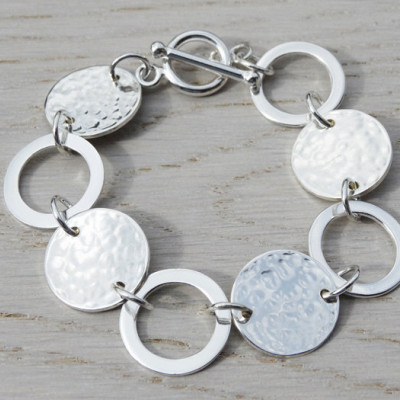 Silver Circle Link Bracelet - Hammered - Sterling Silver