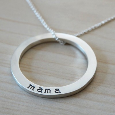 Silver Circle Necklace With Hand Stamped Names - Personalised Necklace - Sterling Silver
