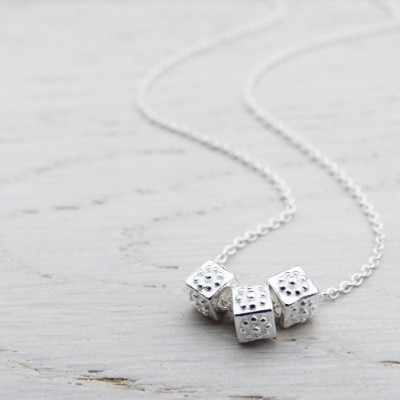 Silver Cube Beads Necklace - Sterling Silver