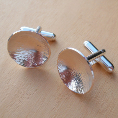 Silver Cufflinks - Textured Silver Circles - Sterling Silver