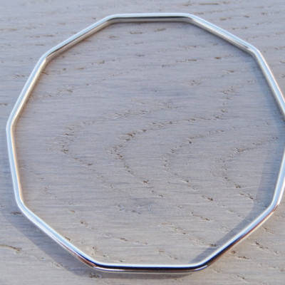 Silver Decagon Bangle - Geometric Bracelet - Sterling Silver