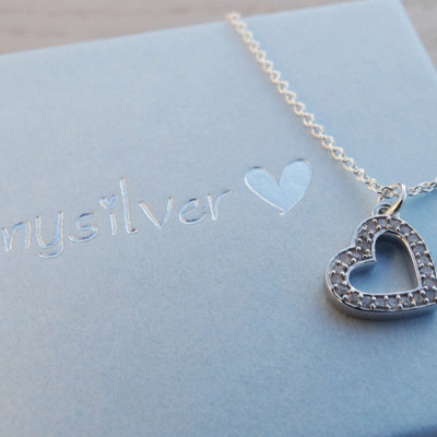Silver Diamond Heart Necklace - Sterling Silver - Diamonds