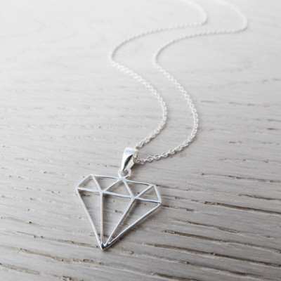 Silver Diamond Necklace - Geometric - Sterling Silver