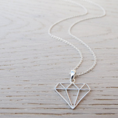 Silver Diamond Necklace - Geometric - Sterling Silver