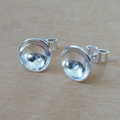 Silver Domed Circle Stud Earrings - Sterling Silver