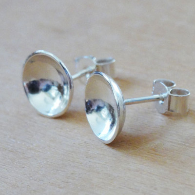 Silver Domed Circle Stud Earrings - Sterling Silver